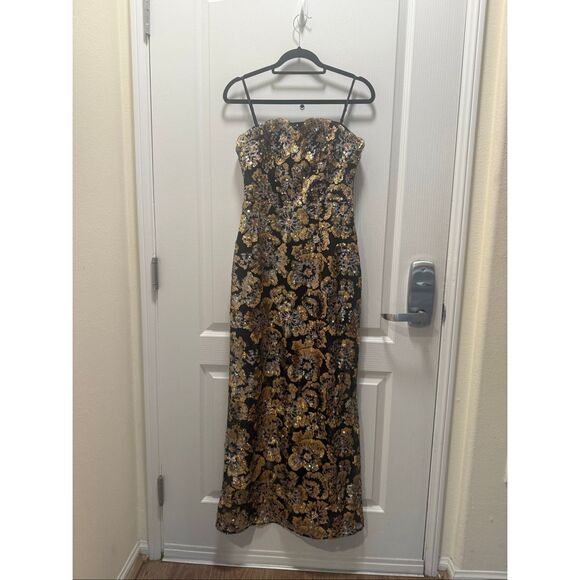 Elliatt Celeste Strapless Gown in Black & Gold wedding Guest Cocktail size S NWT - Picture 6 of 9